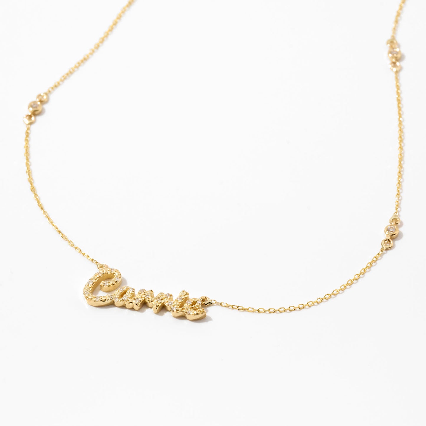 Diamond Carrie Name Necklace in 14k Solid Gold