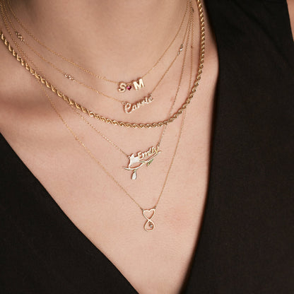 Tiny Heart with Diamond Necklace in 14k Solid Gold