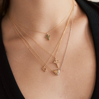 Mini Diamond Heart Necklace in 14k Solid Gold