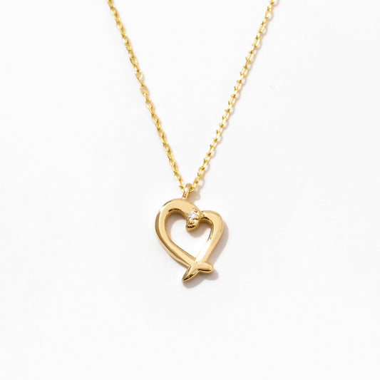 Mini Diamond Heart Necklace in 14k Solid Gold