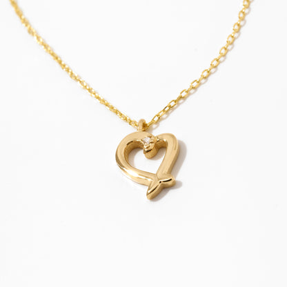 Mini Diamond Heart Necklace in 14k Solid Gold