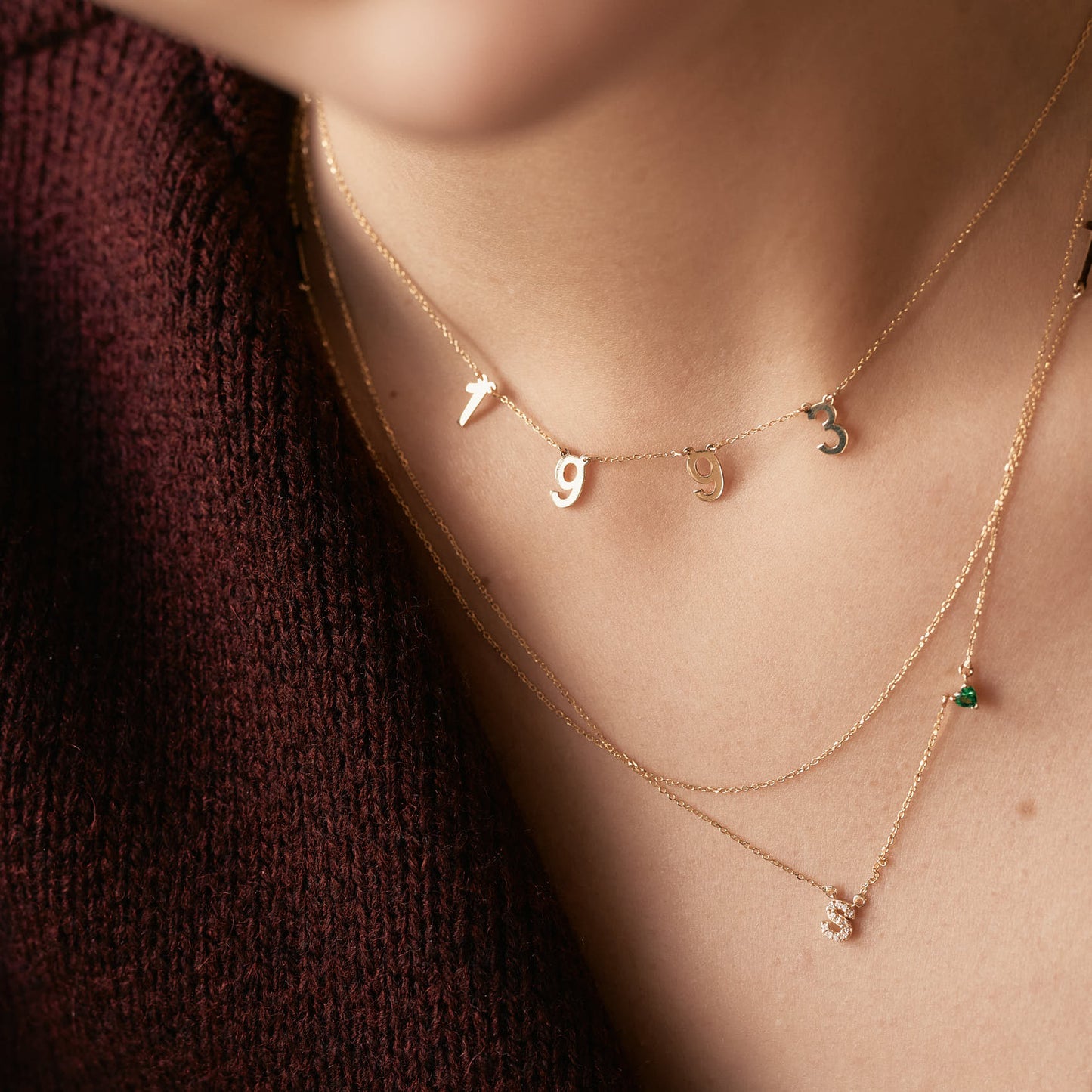 Personalized Date-Year-Number Necklace in 14k Solid Gold