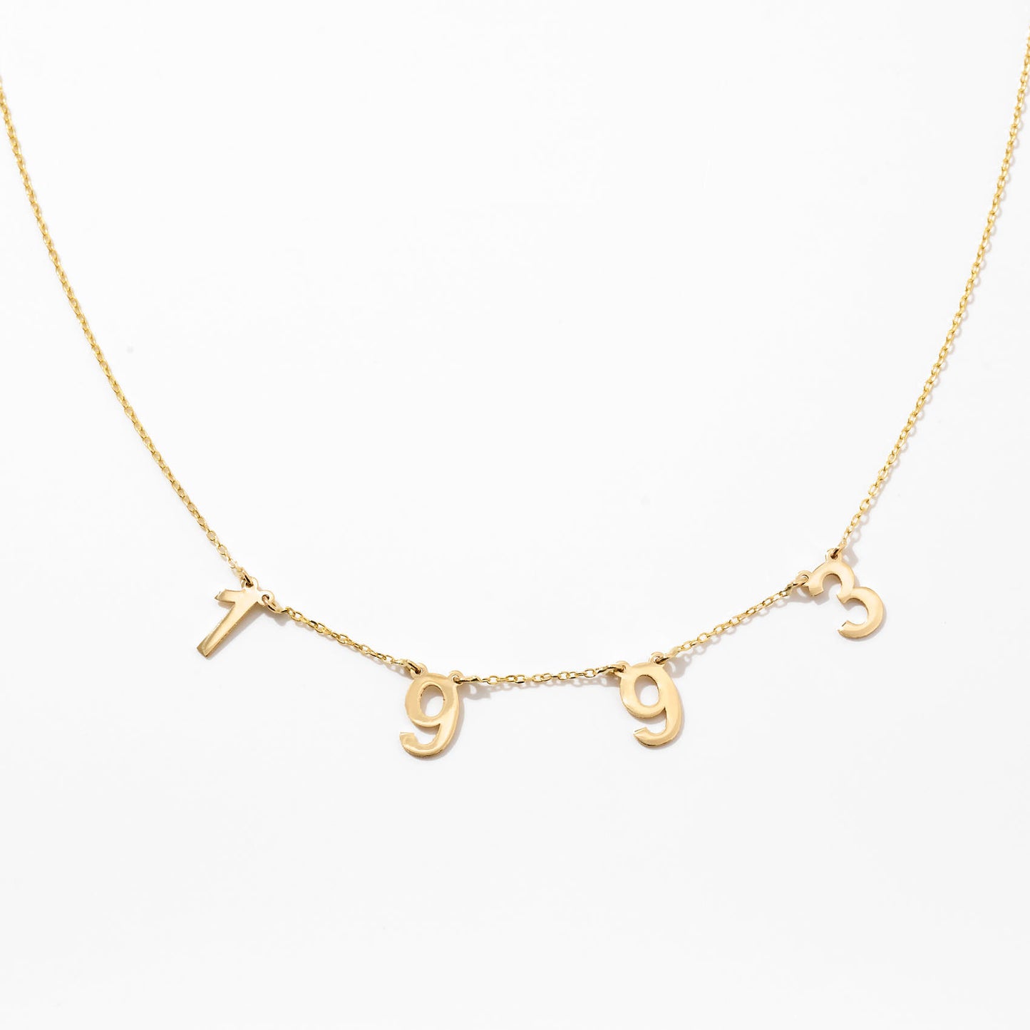 Personalized Date-Year-Number Necklace in 14k Solid Gold