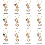 Birth Flower with Birthstone Pendant Necklace