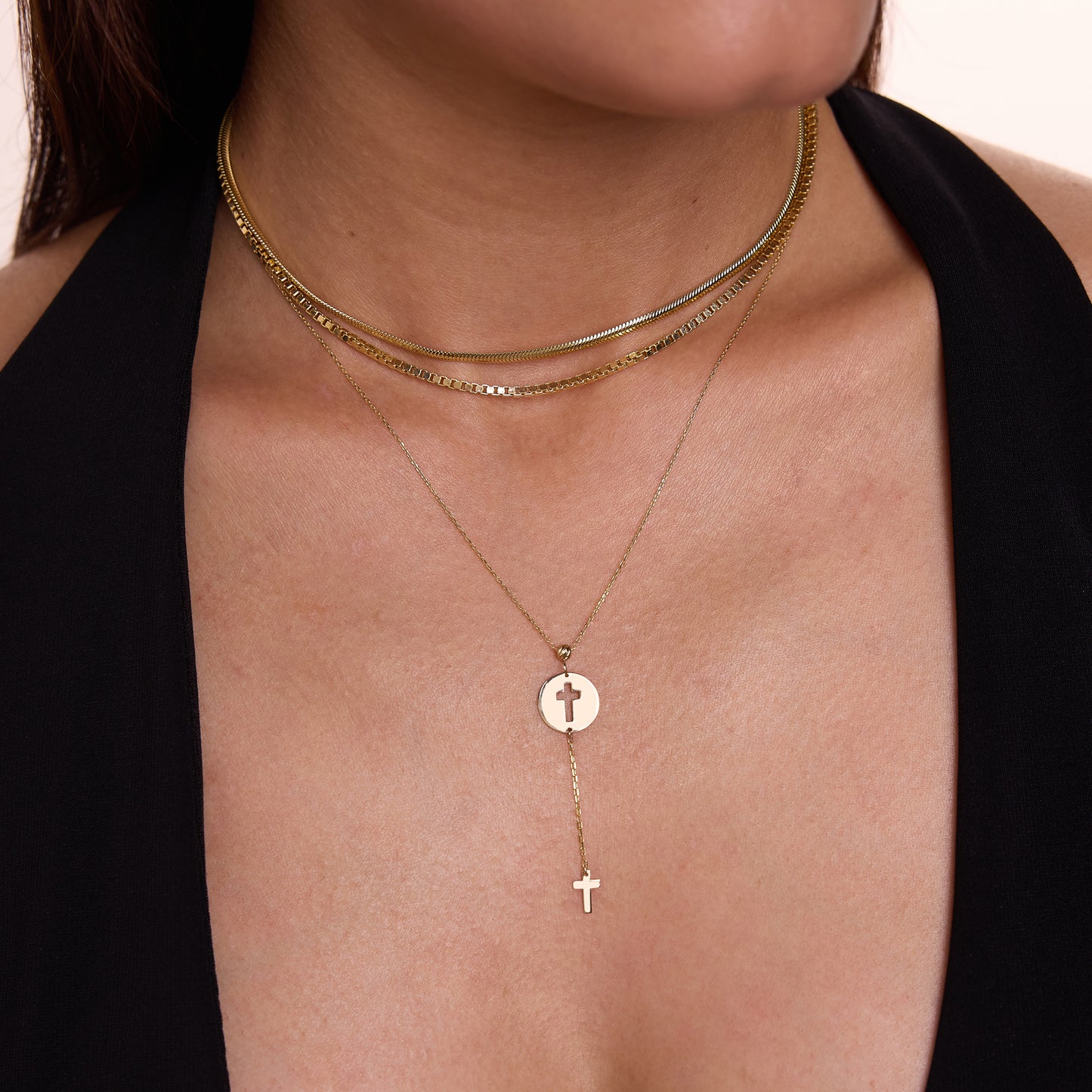Cut-Out Cross Y-Necklace