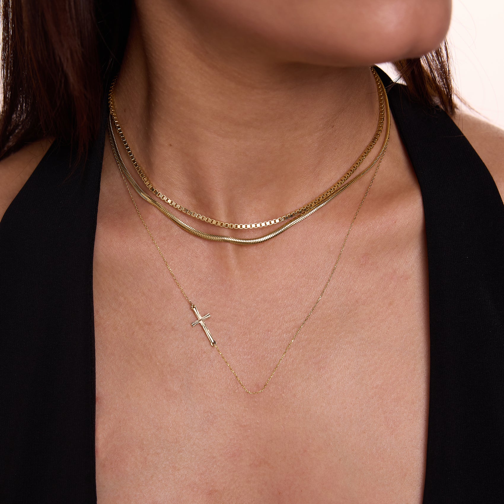 Textured Sideways Cross Necklace