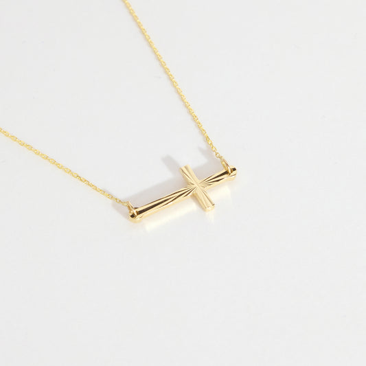 Textured Sideways Cross Necklace