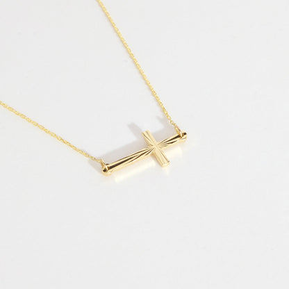 Textured Sideways Cross Necklace