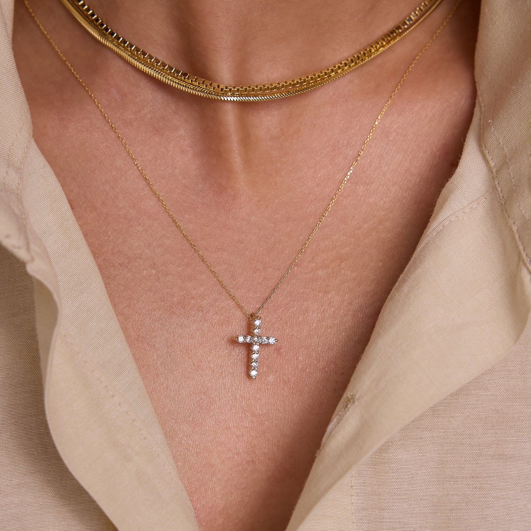 Dainty Diamond Cross Necklace