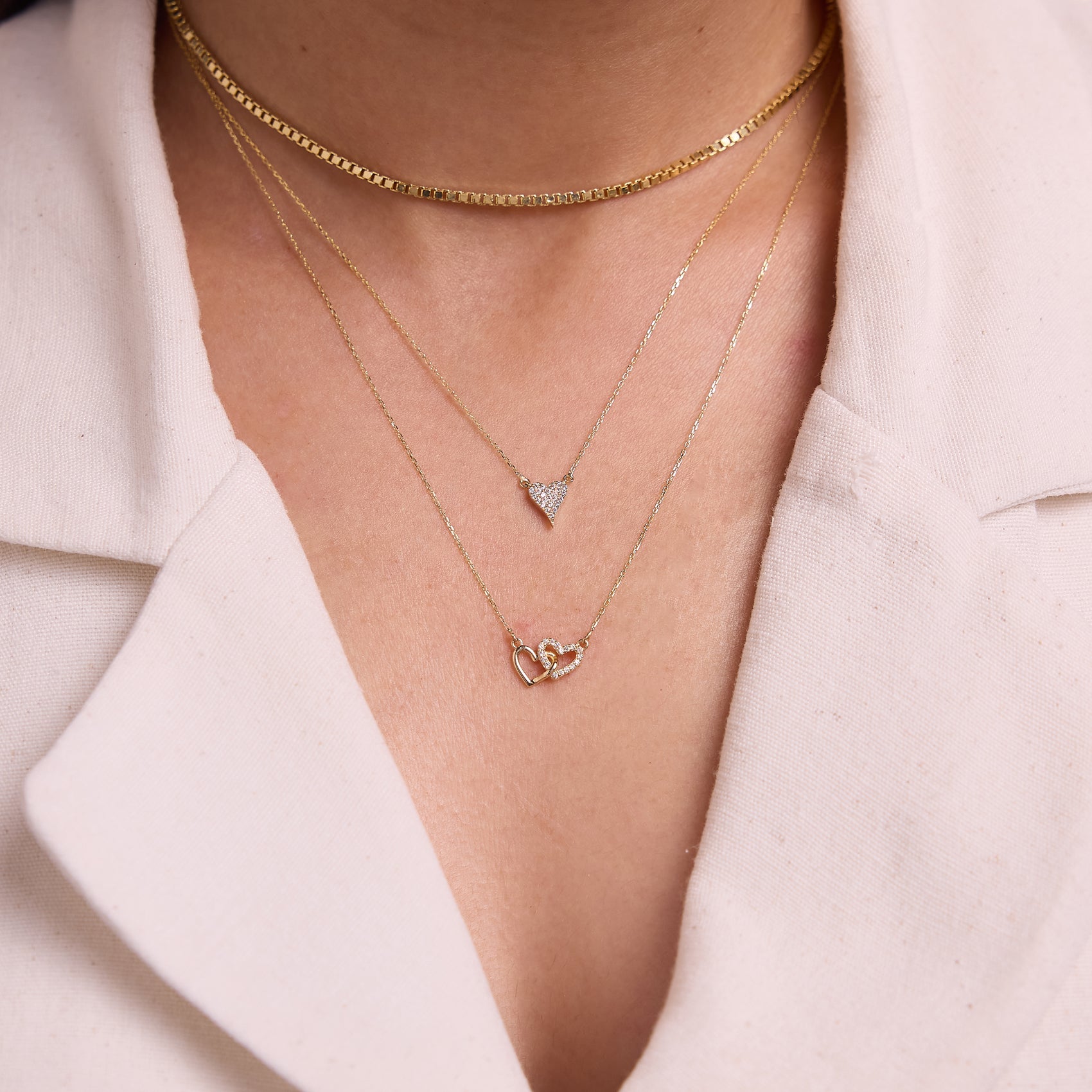 Intertwined Hearts Necklace - 10K Solid Gold - Double Heart
