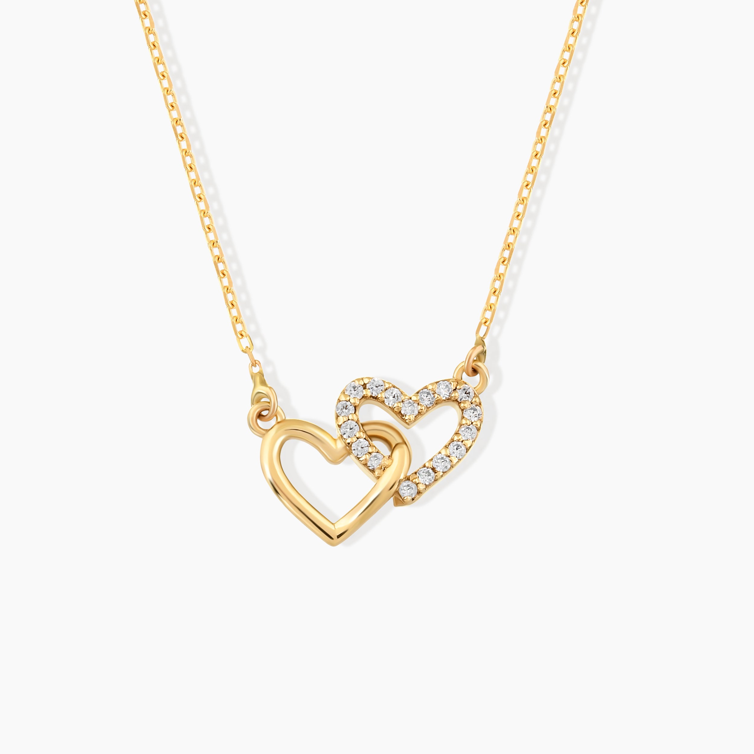 Intertwined Hearts Necklace - 10K Solid Gold - Double Heart