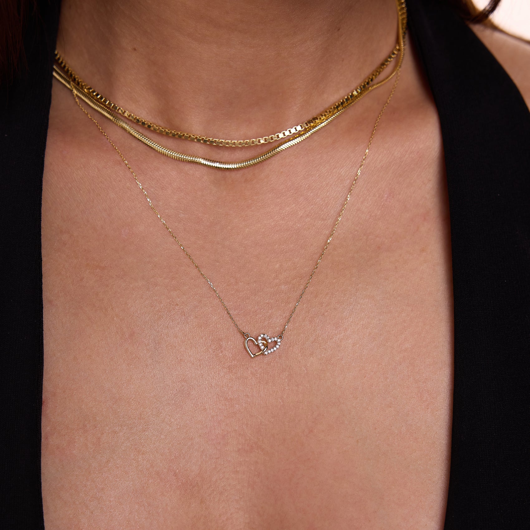 Intertwined Hearts Necklace - 10K Solid Gold - Double Heart