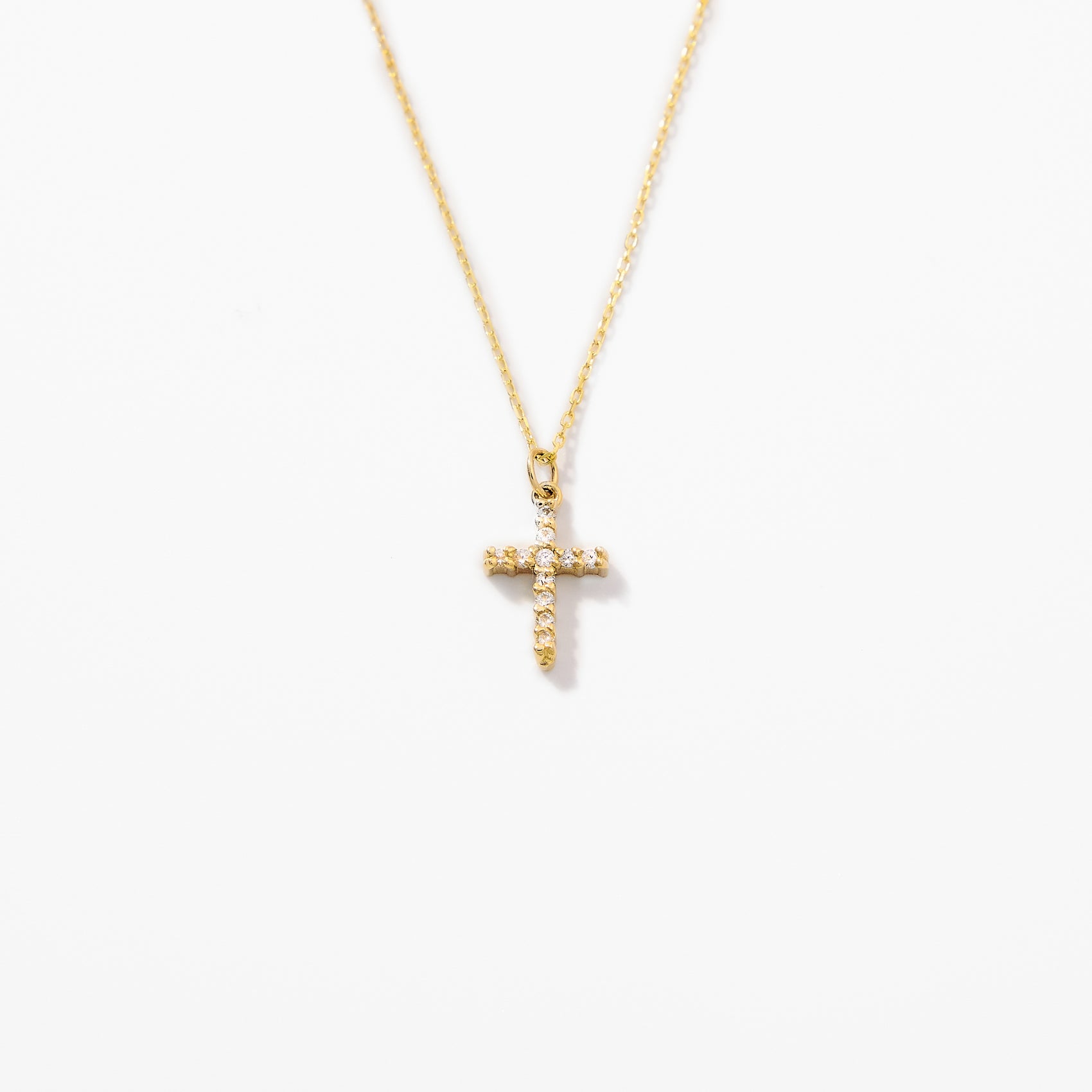 Pave Cross Necklace - 10K Solid Gold - Religious Necklace – Gelin