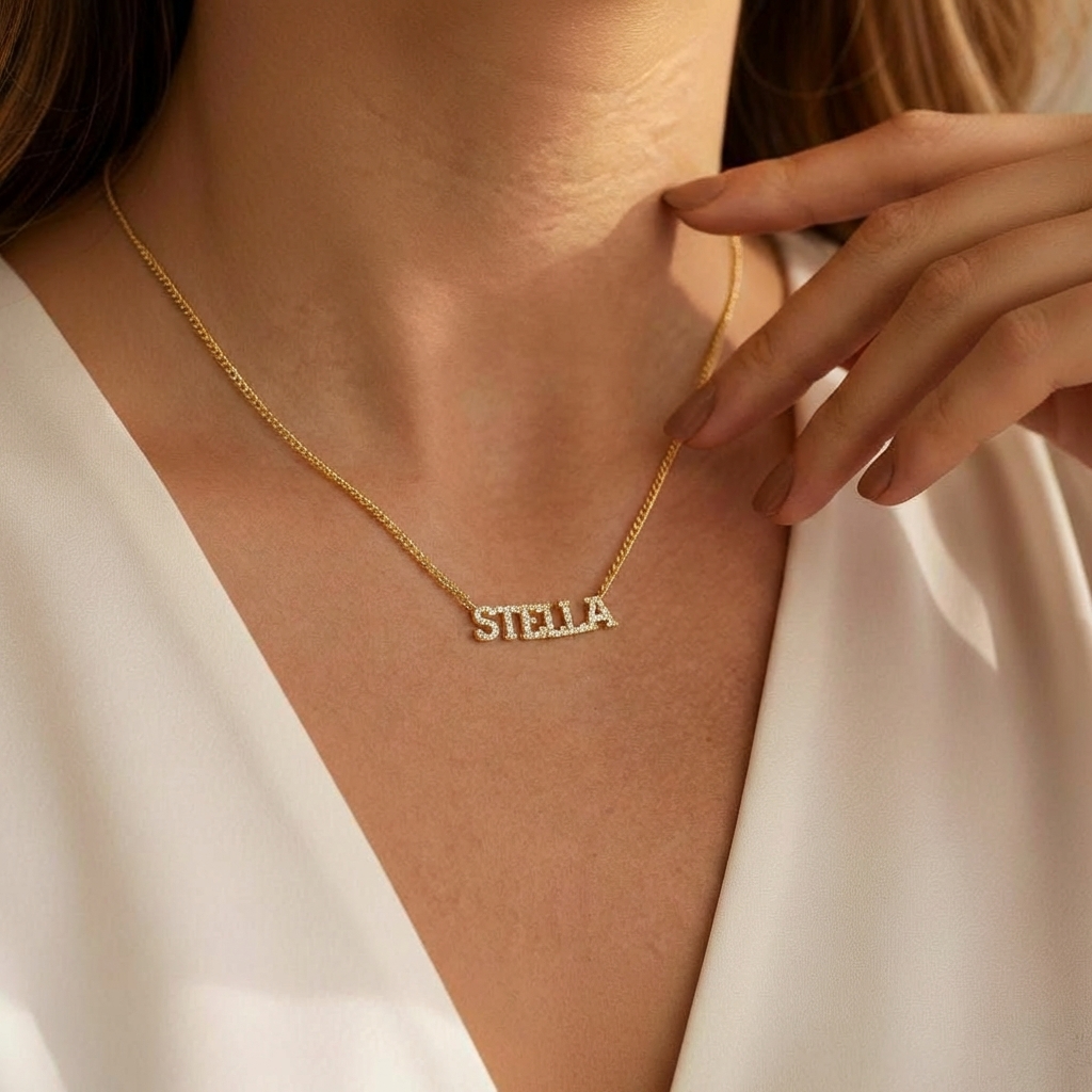 Dainty Diamond Name Necklace
