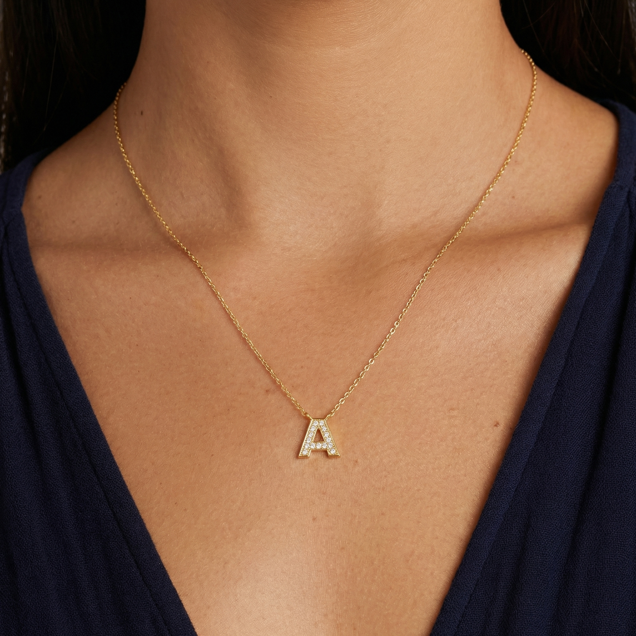 Dainty Diamond Initial Letter Pendant Necklace
