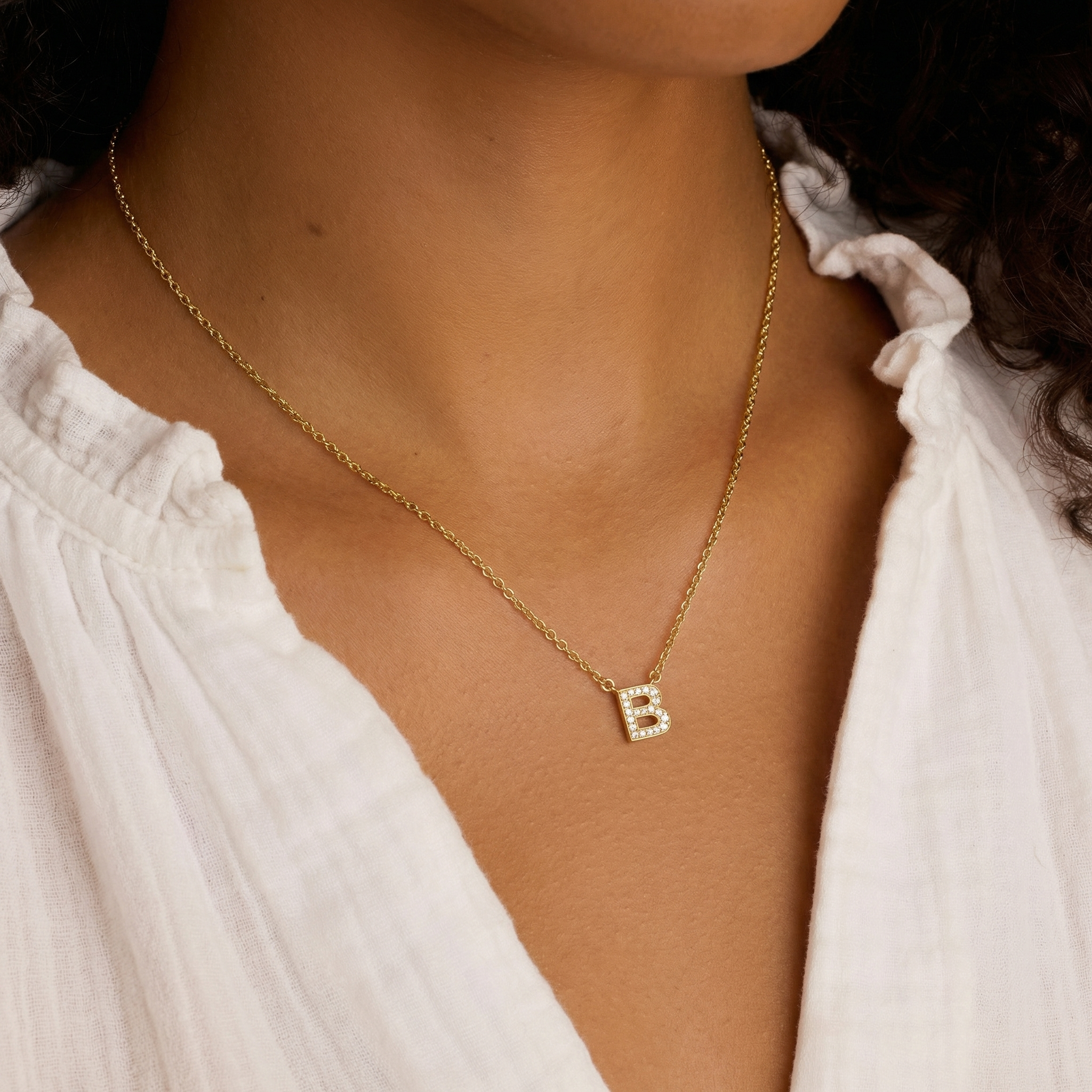 Dainty Diamond Initial Letter Pendant Necklace