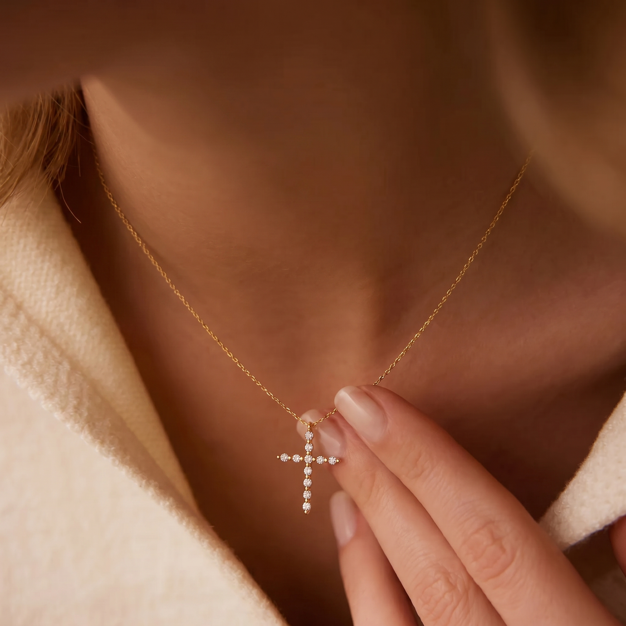 Dainty 0.16 ct. Diamond Cross Necklace