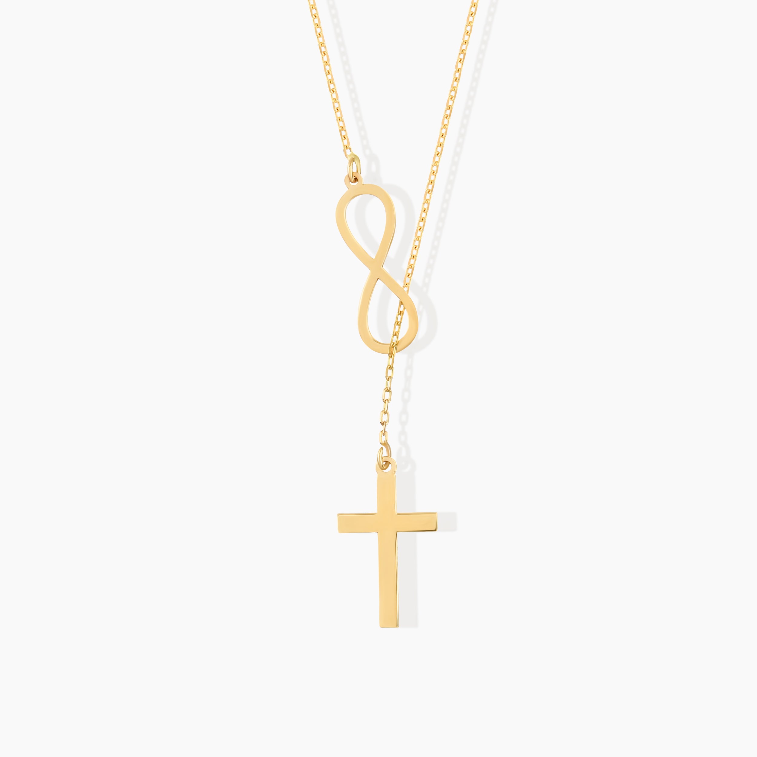 Dainty Infinity Cross Lariat Necklace in 14K Solid Gold, Women by