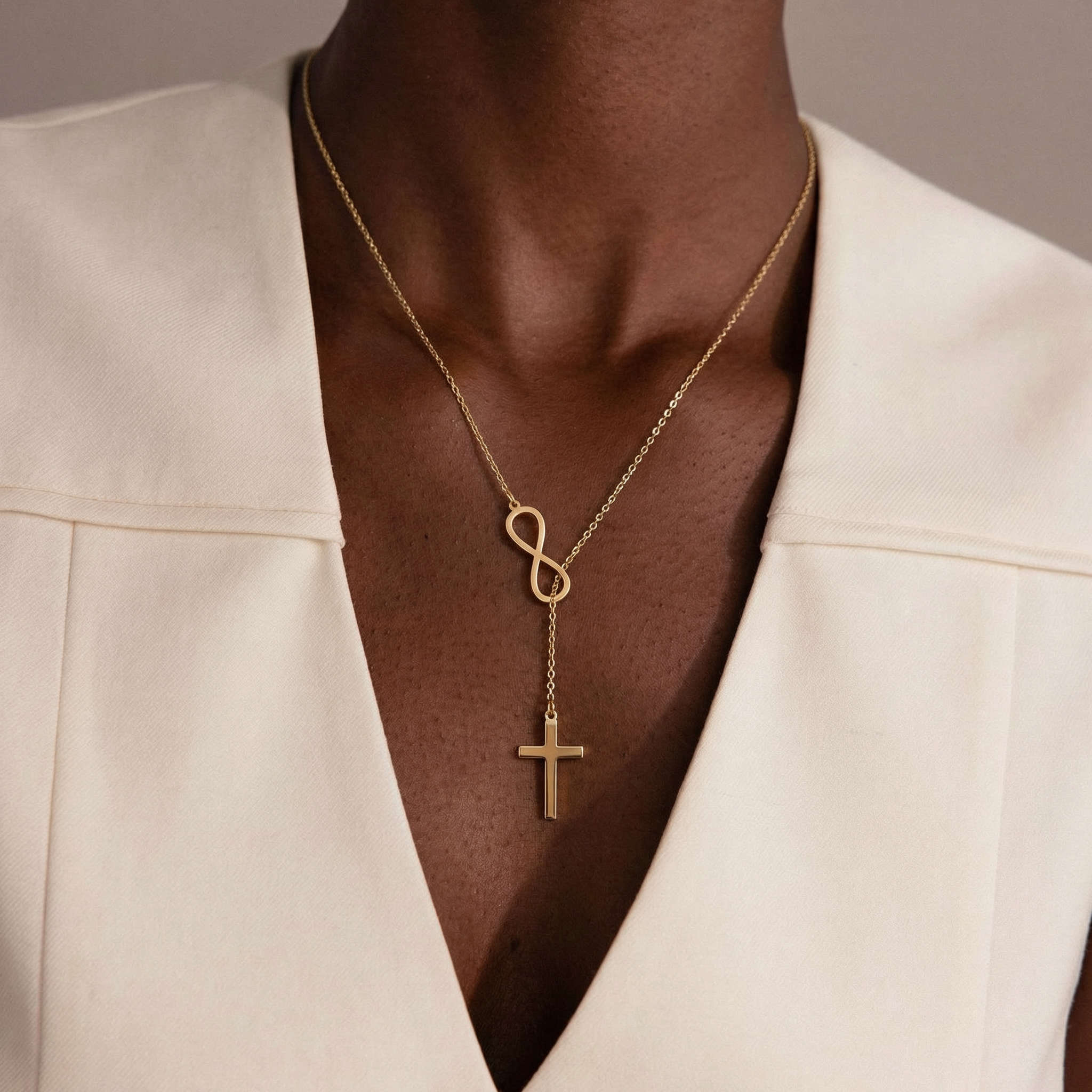 Dainty Infinity Cross Lariat Necklace