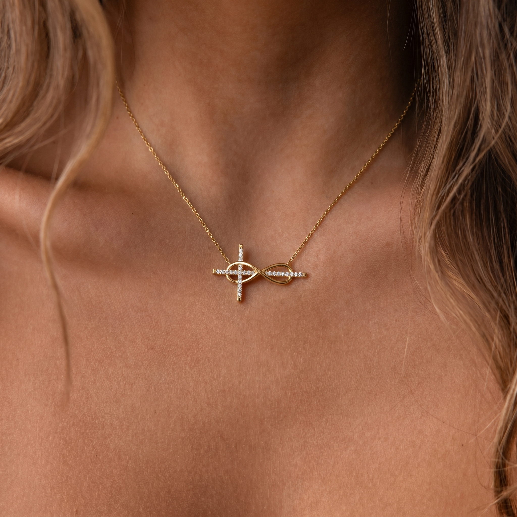 Dainty Diamond Infinity Cross Necklace