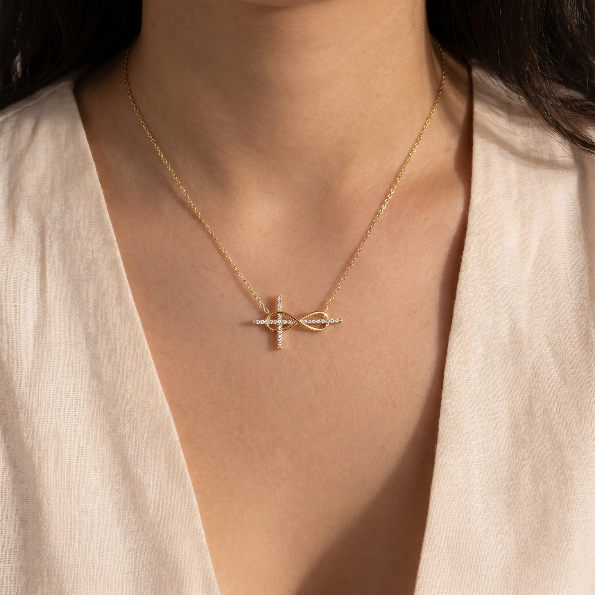 Dainty Diamond Infinity Cross Necklace