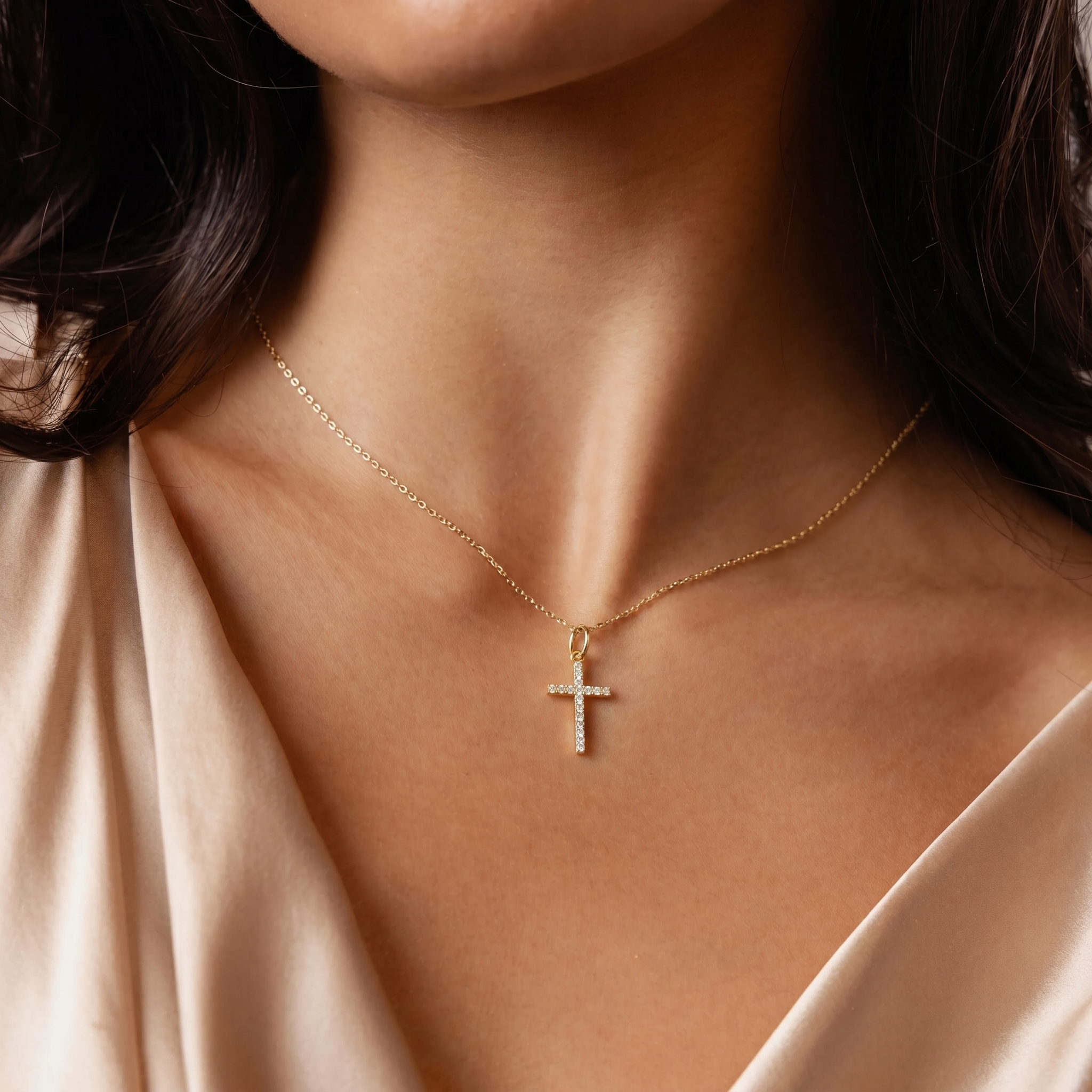 Dainty Diamond Pave Cross Necklace