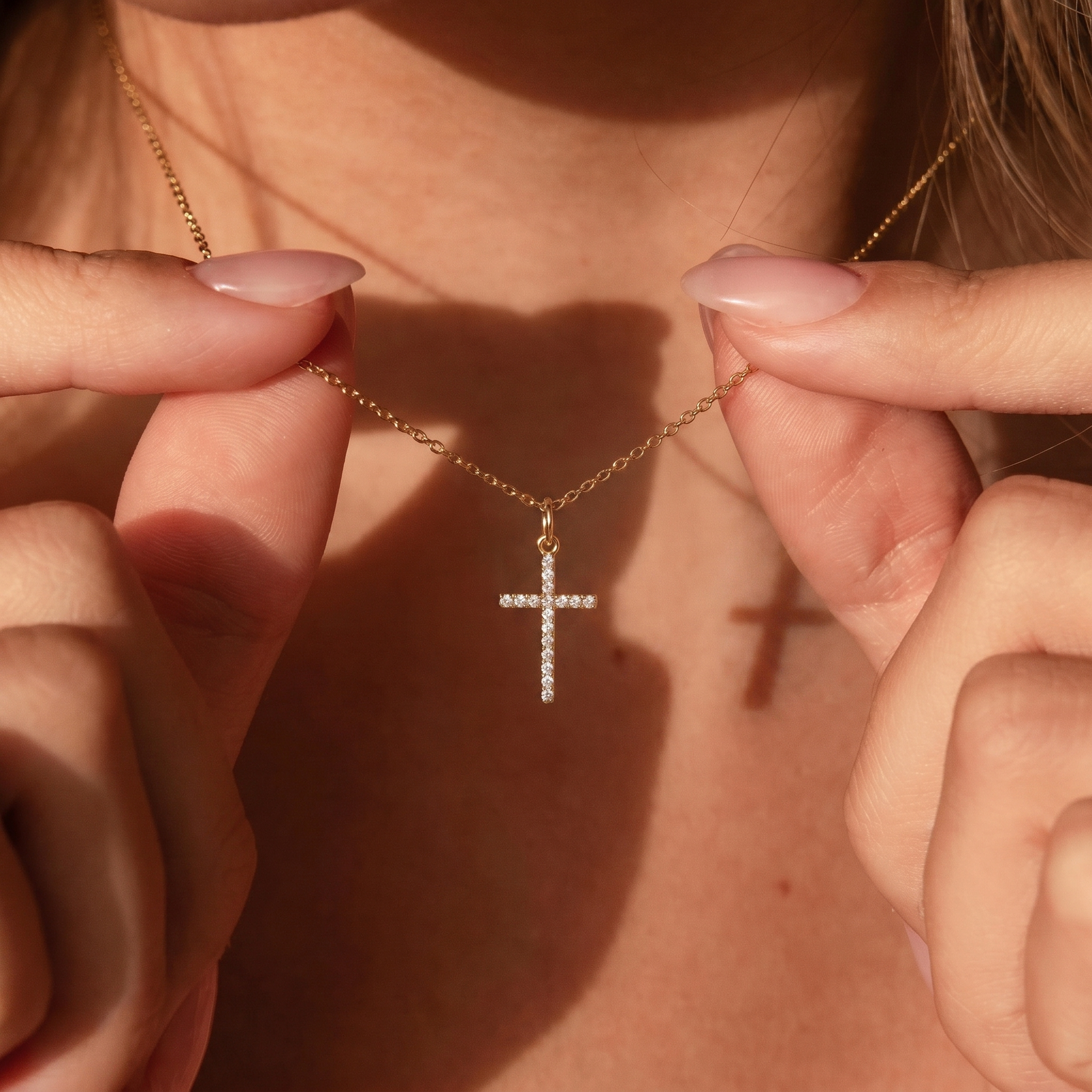 Dainty Diamond Pave Cross Necklace