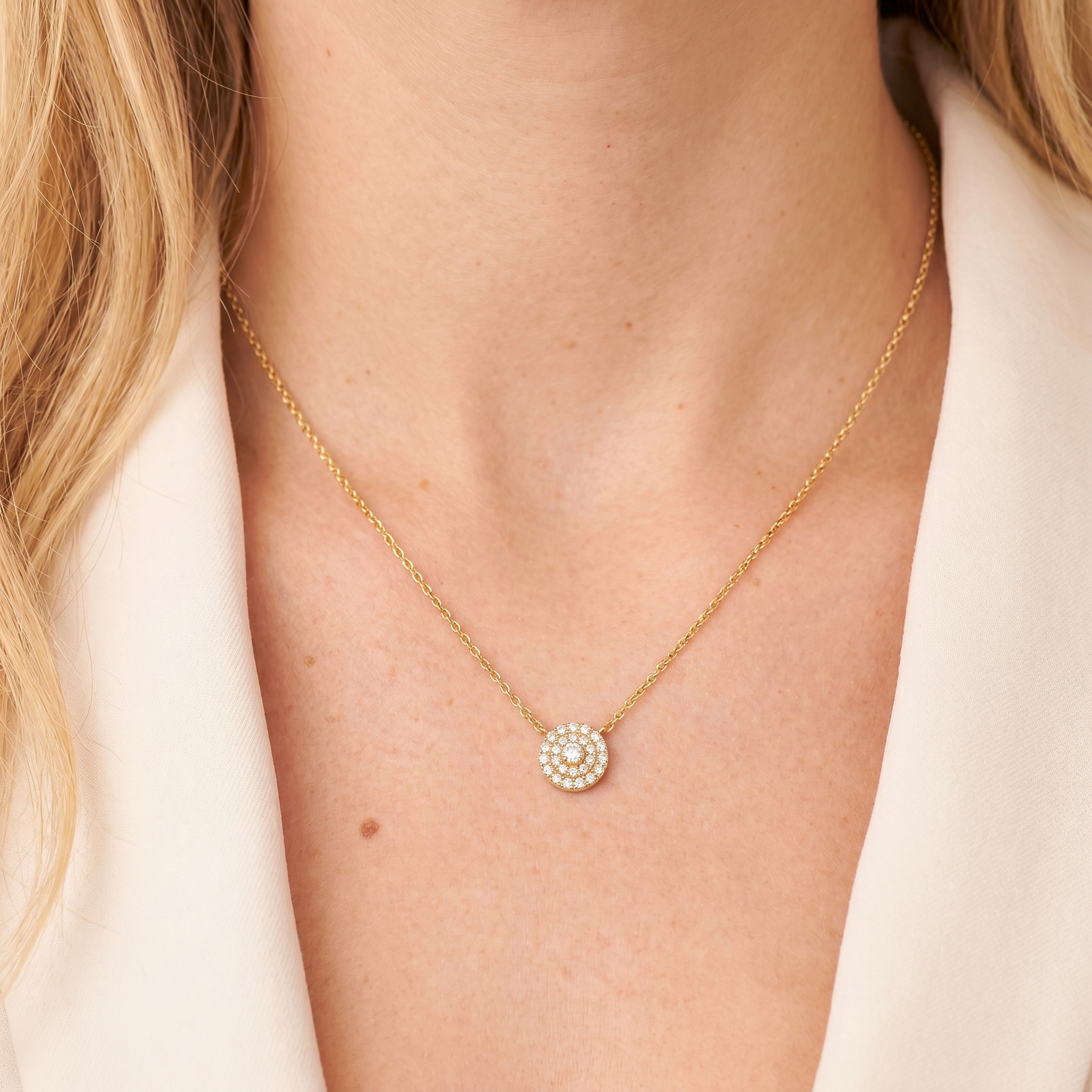 Dainty Diamond Cluster Round Pendant Necklace