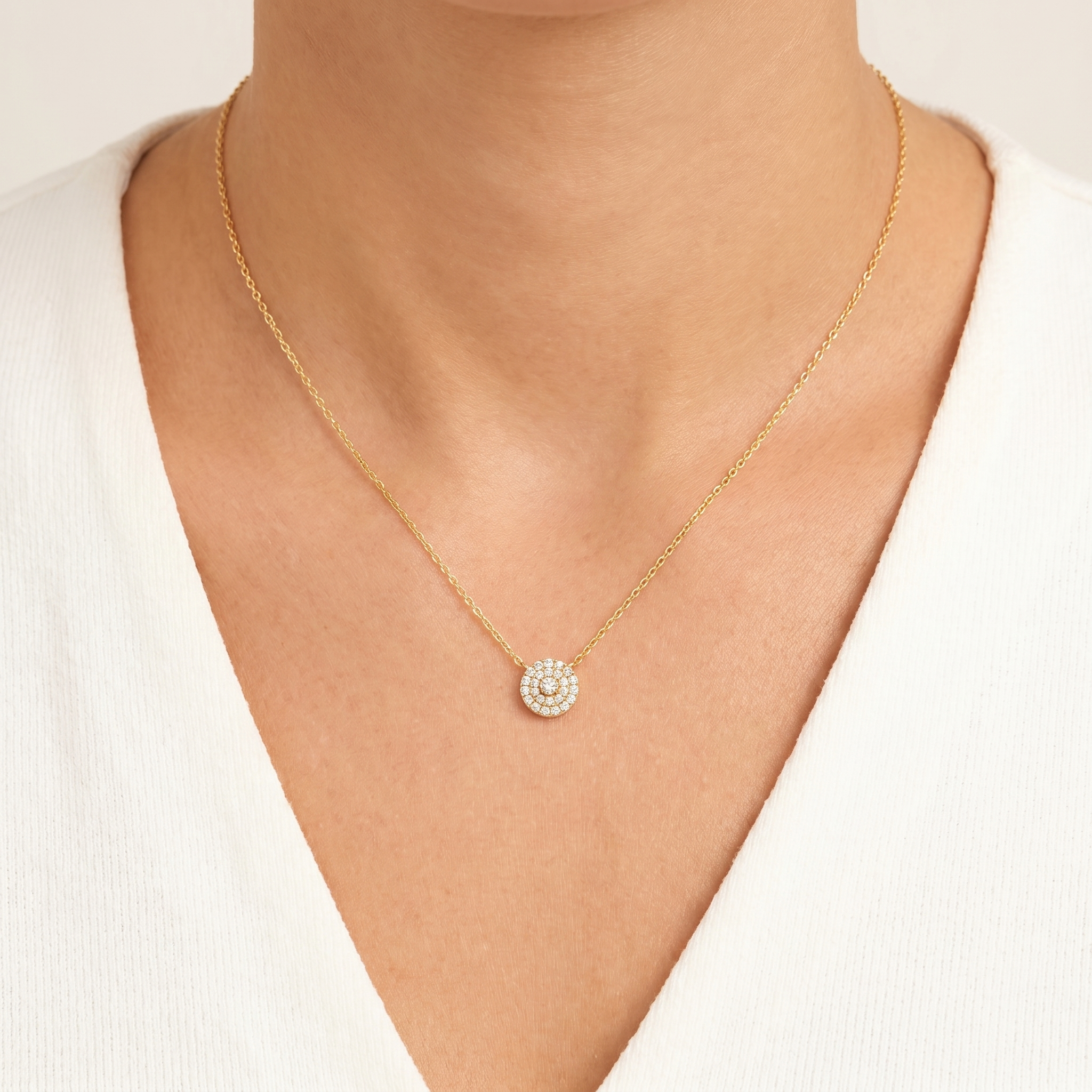 Dainty Diamond Cluster Round Pendant Necklace