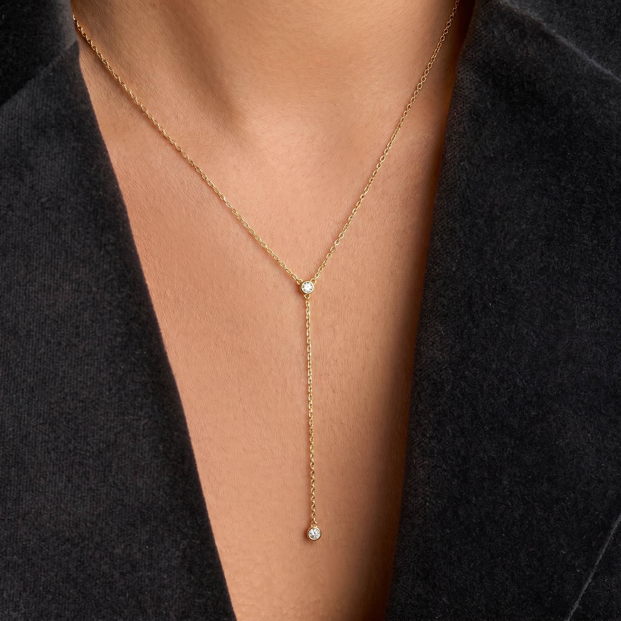 Dainty Diamond Lariat Y Necklace