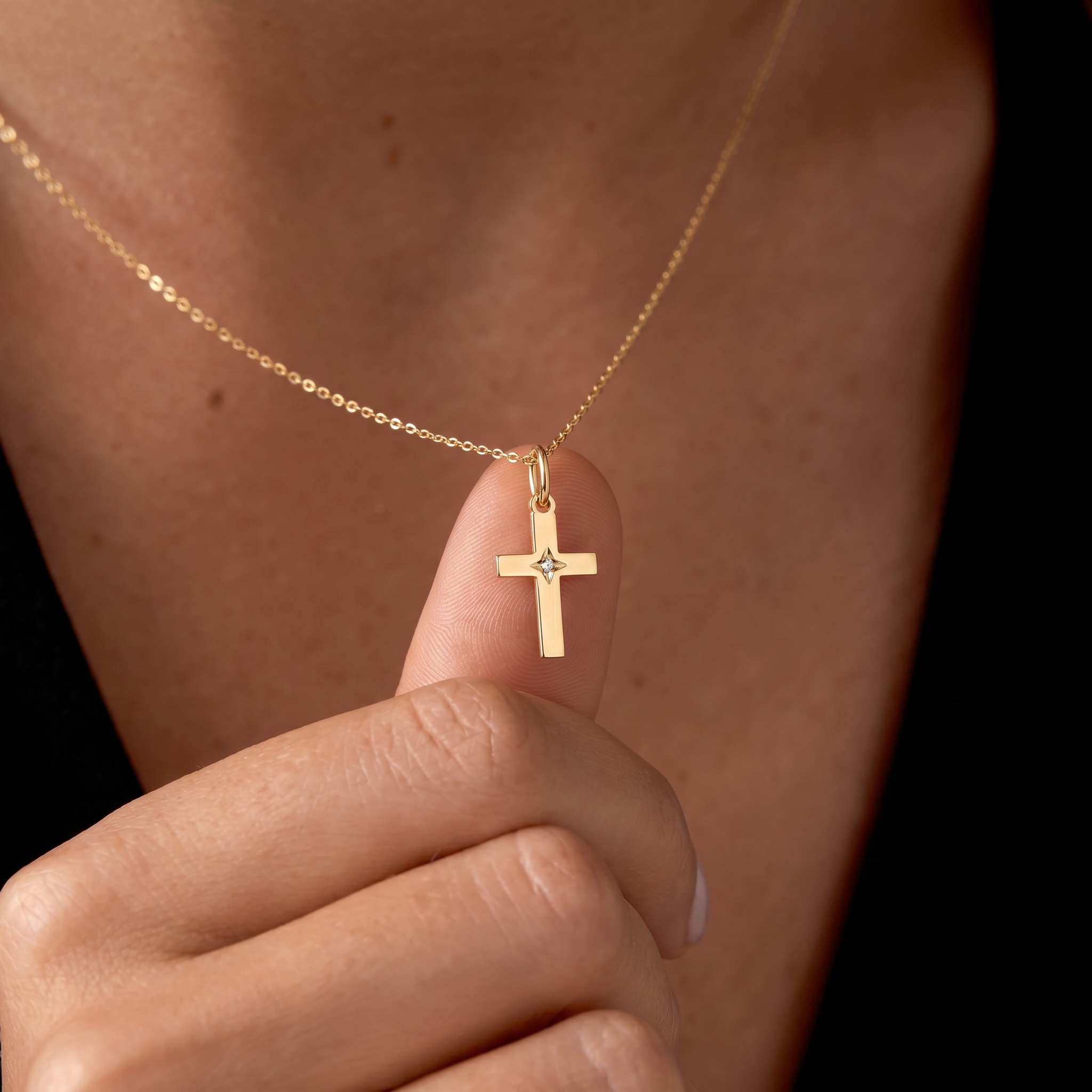 Diamond Star Set Cross Necklace