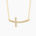 Curved Pave Diamond Cross Necklace