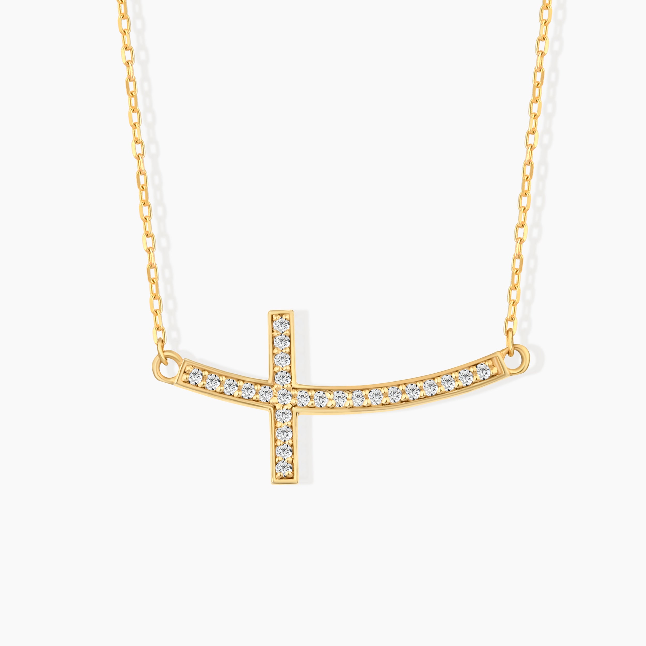 Curved Pave Diamond Cross Necklace