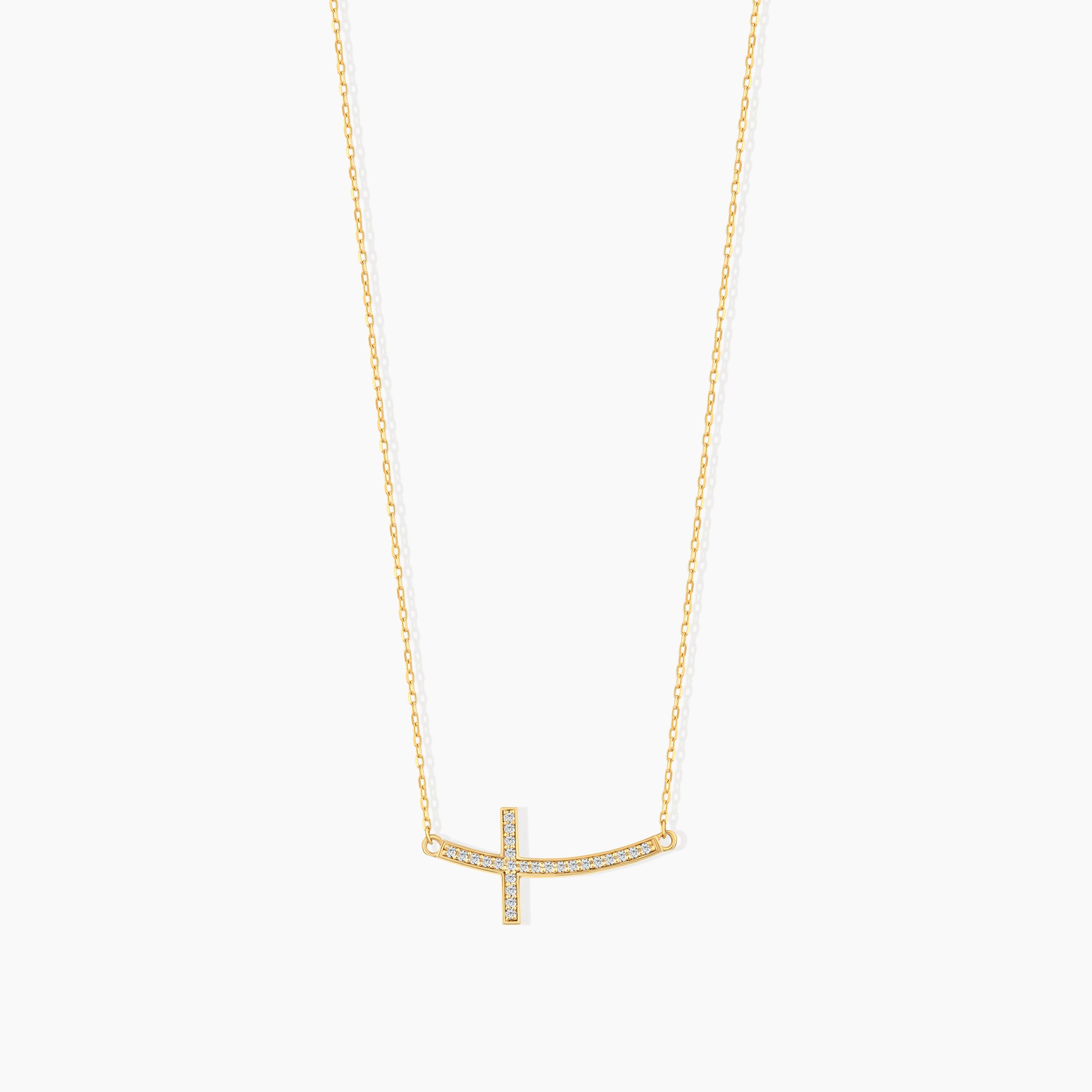 Curved Pave Diamond Cross Necklace