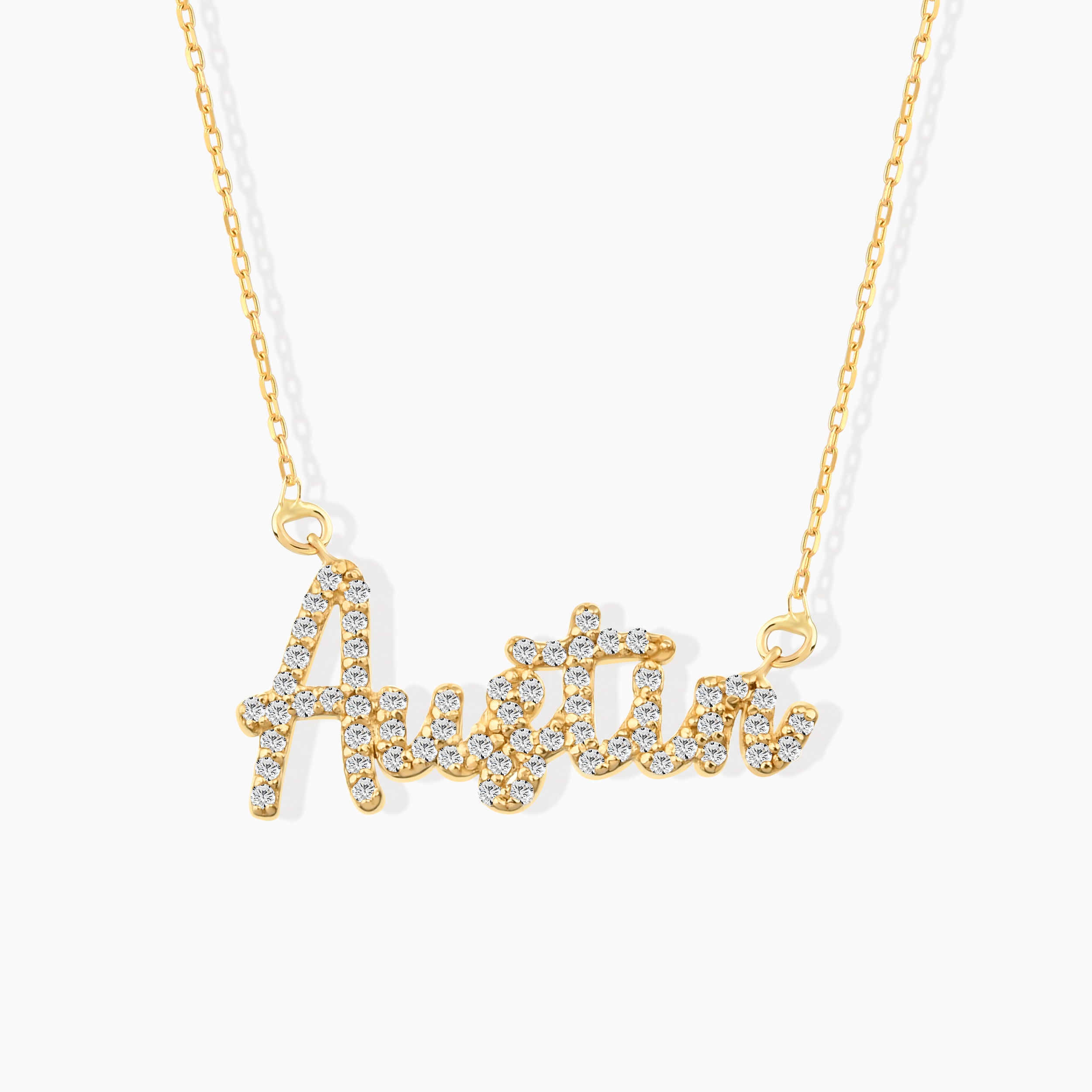 GELIN 14K Solid Gold - Diamond Script Name Necklace - Pave Diamond