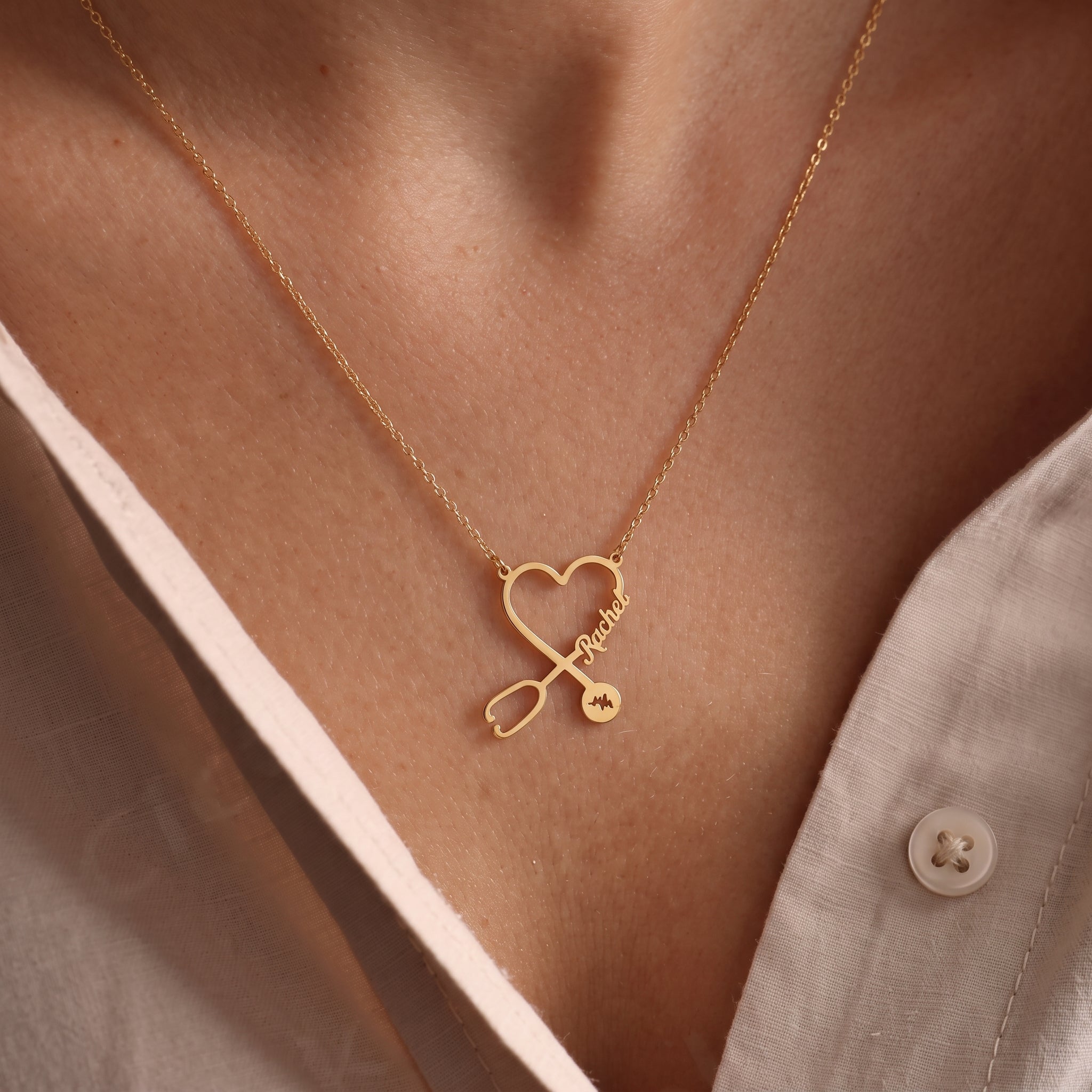 Personalized Stethoscope Heart Name Necklace