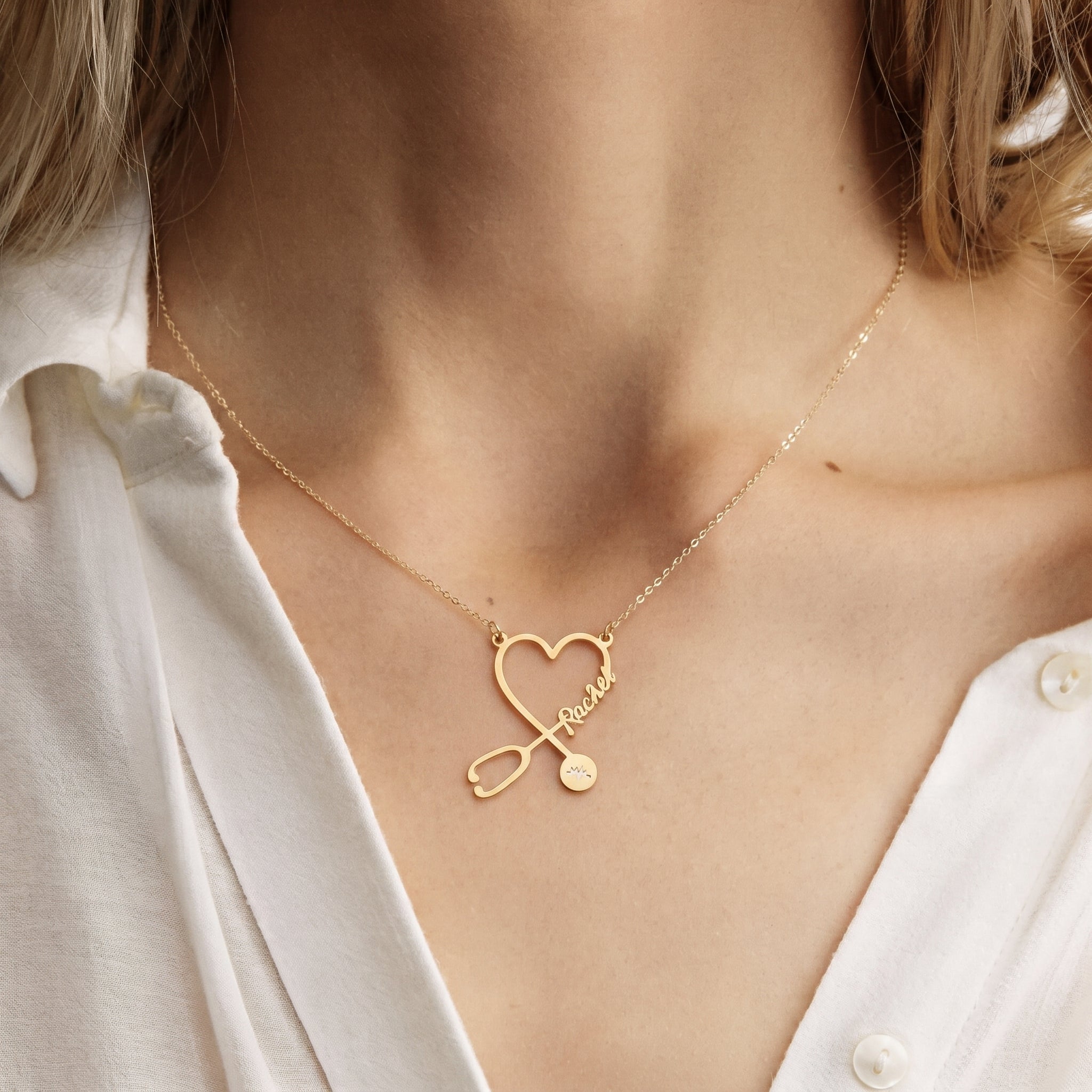 Personalized Stethoscope Heart Name Necklace