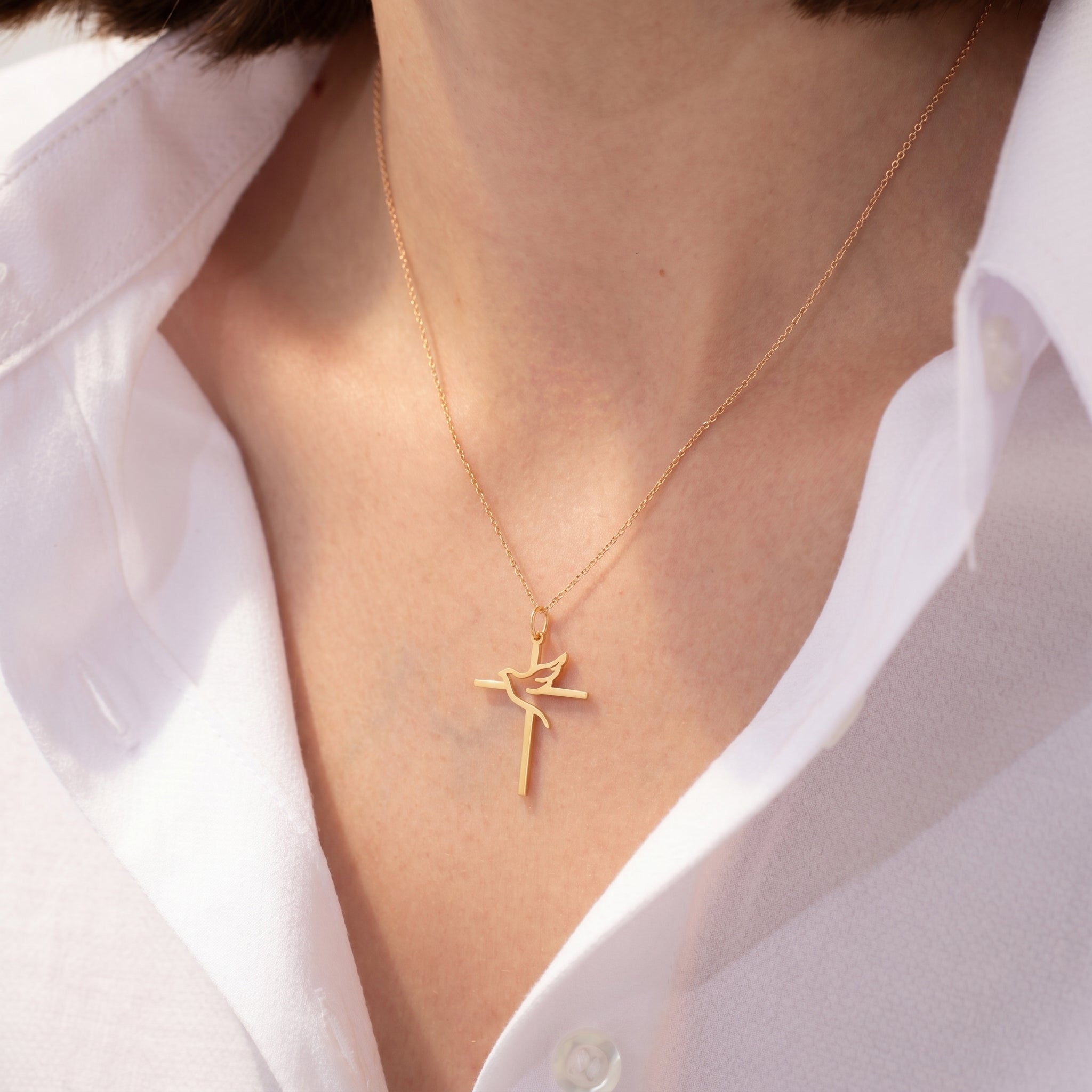 Holy Spirit Dove Cross Pendant Necklace