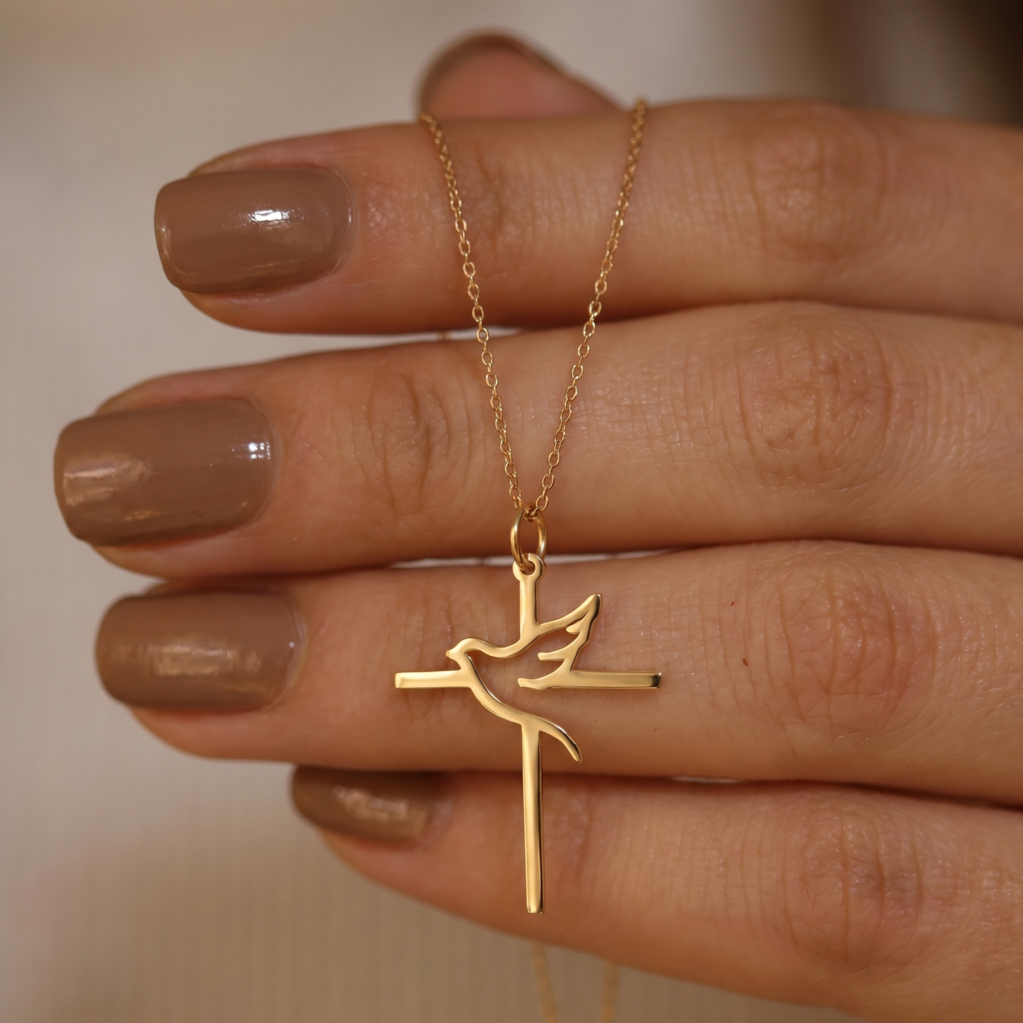 Holy Spirit Dove Cross Pendant Necklace