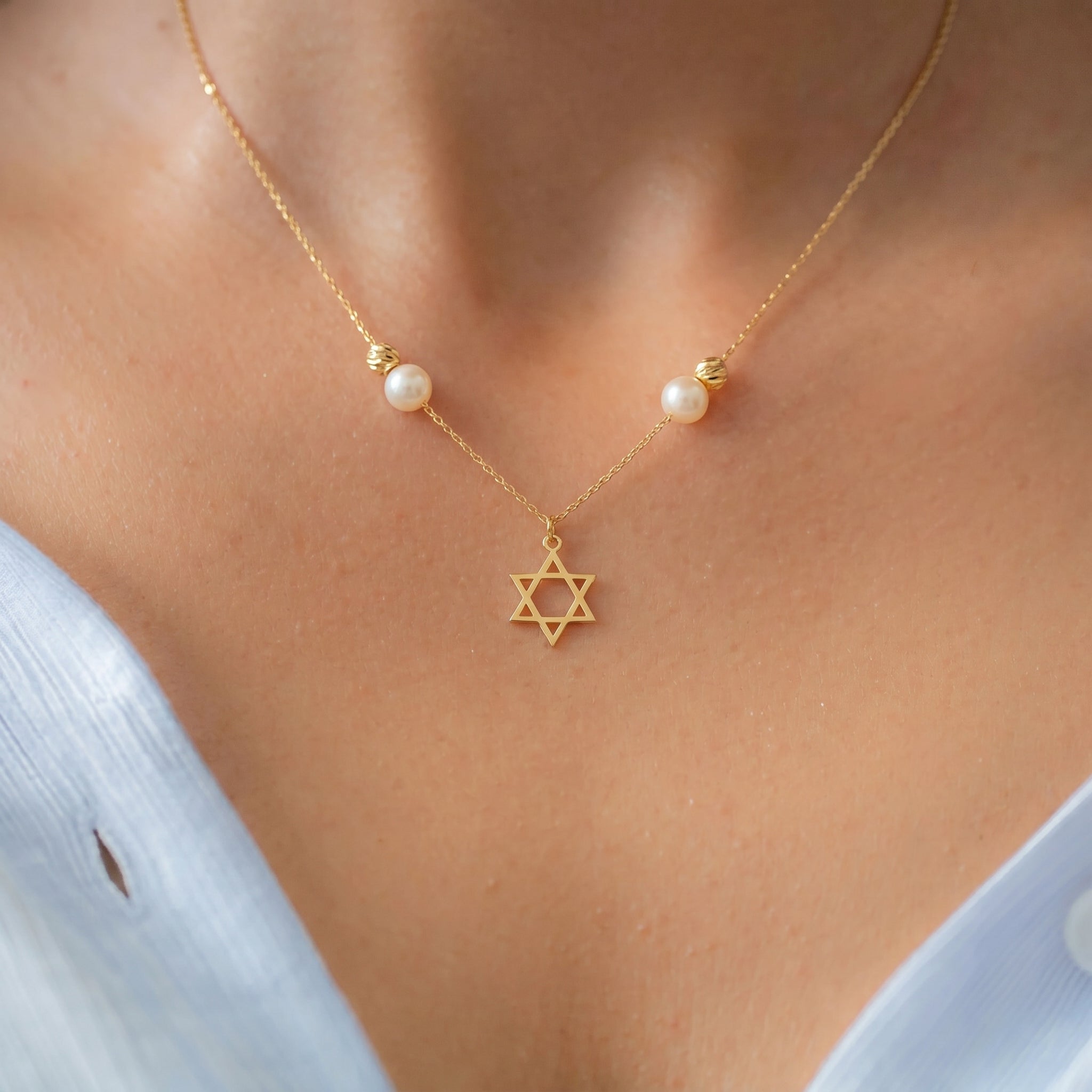 Pearl Star of David Necklace