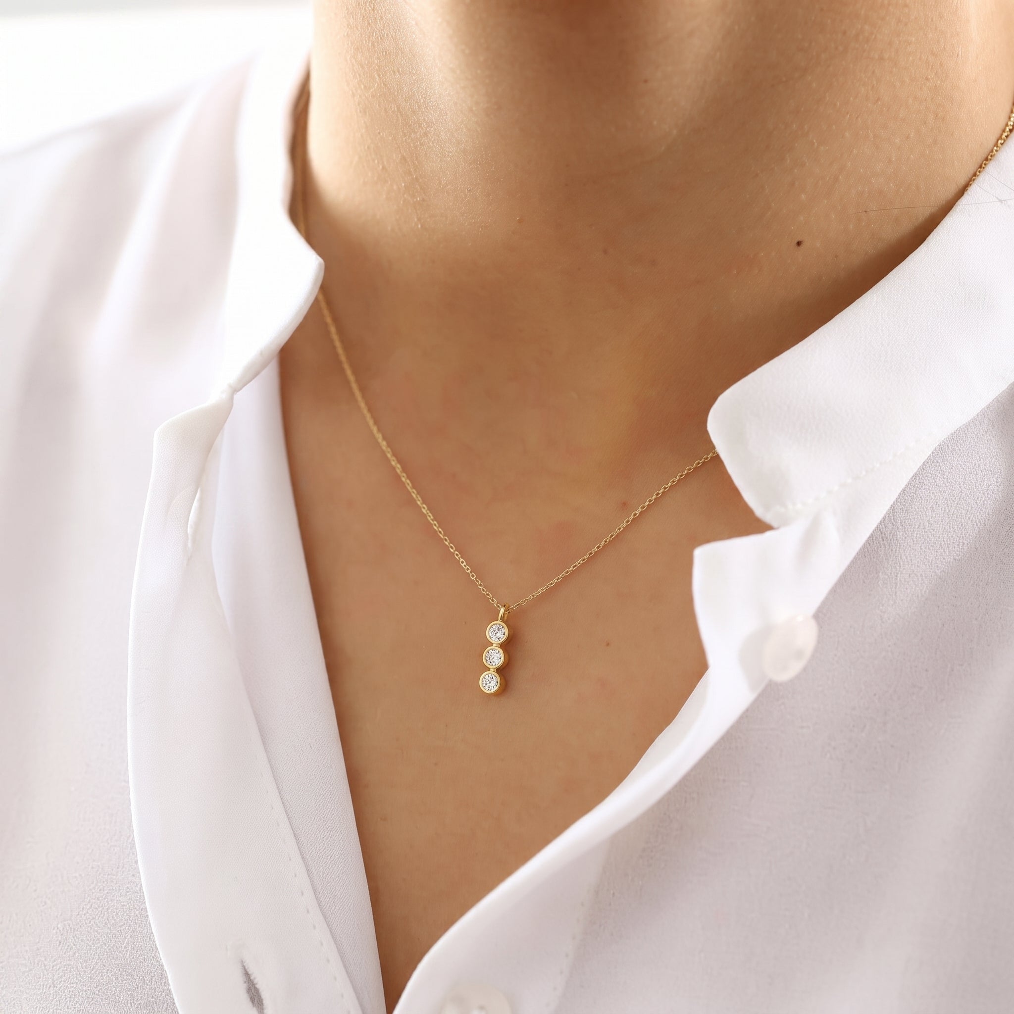Diamond Three Stone Bezel Necklace