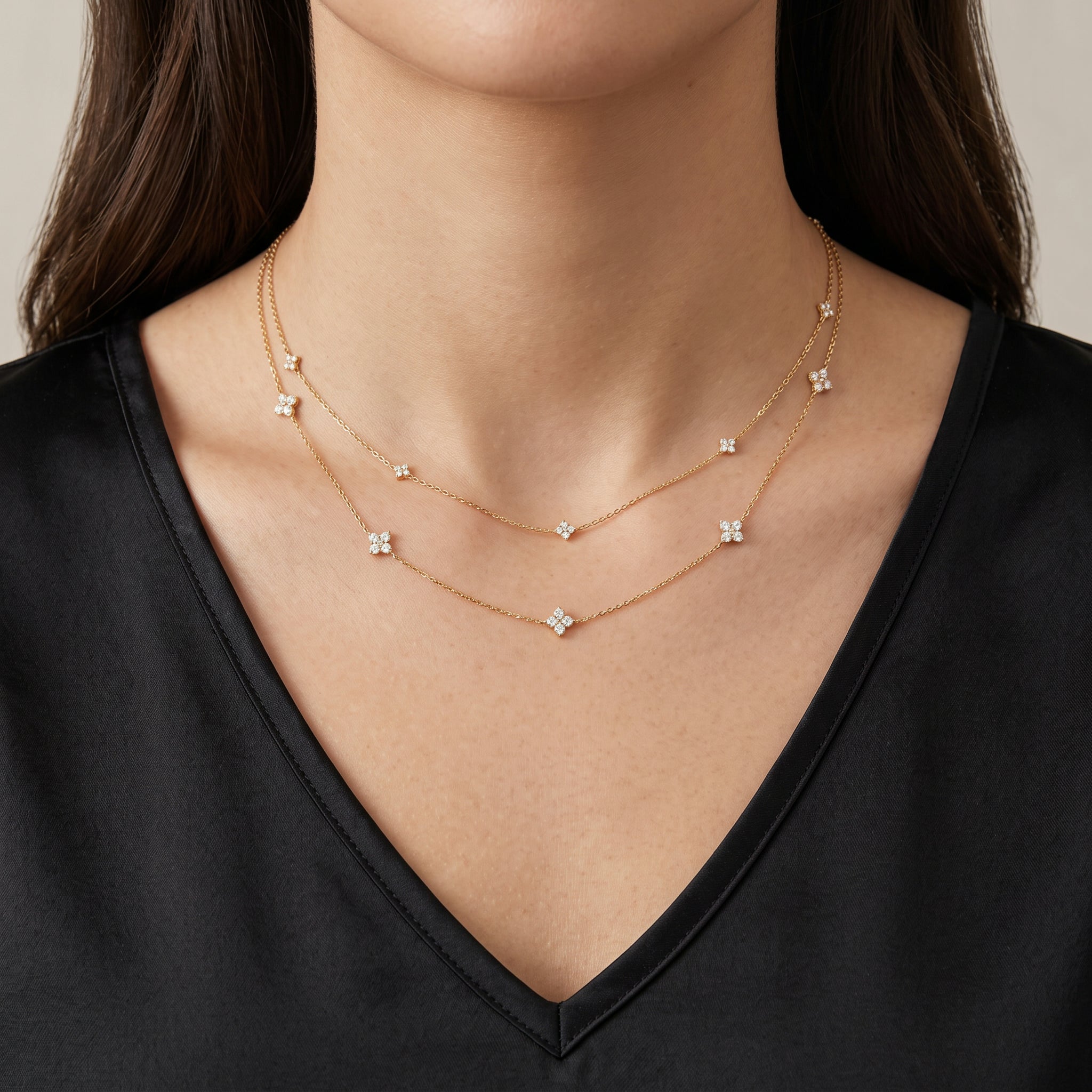 Diamond Clover Station Necklace
