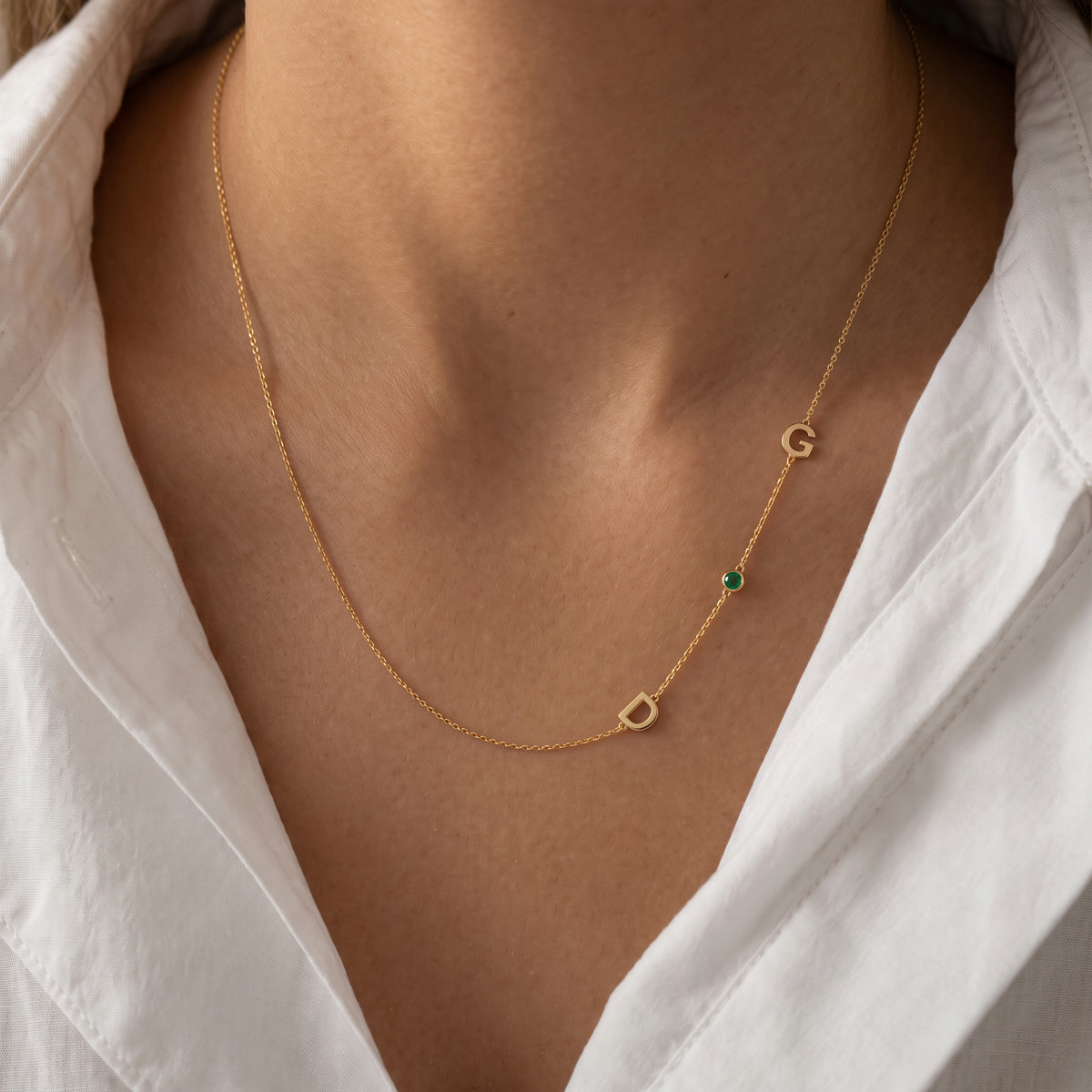 Personalized Sideways Initial Necklace with Birthstone