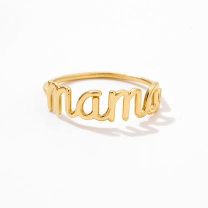 Mama Script Ring in 14K Solid Gold