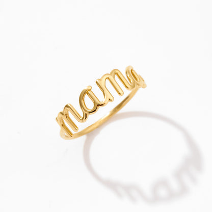 Mama Script Ring in 14K Solid Gold