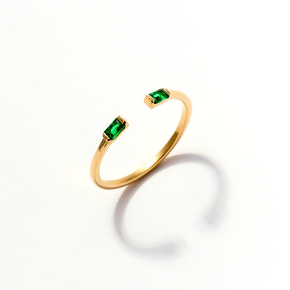 Birthstone Duo Baguette Open Ring in 14K Solid Gold