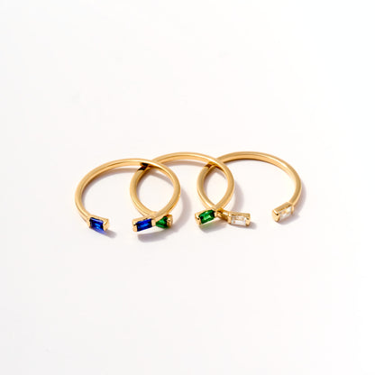 Birthstone Duo Baguette Open Ring in 14K Solid Gold