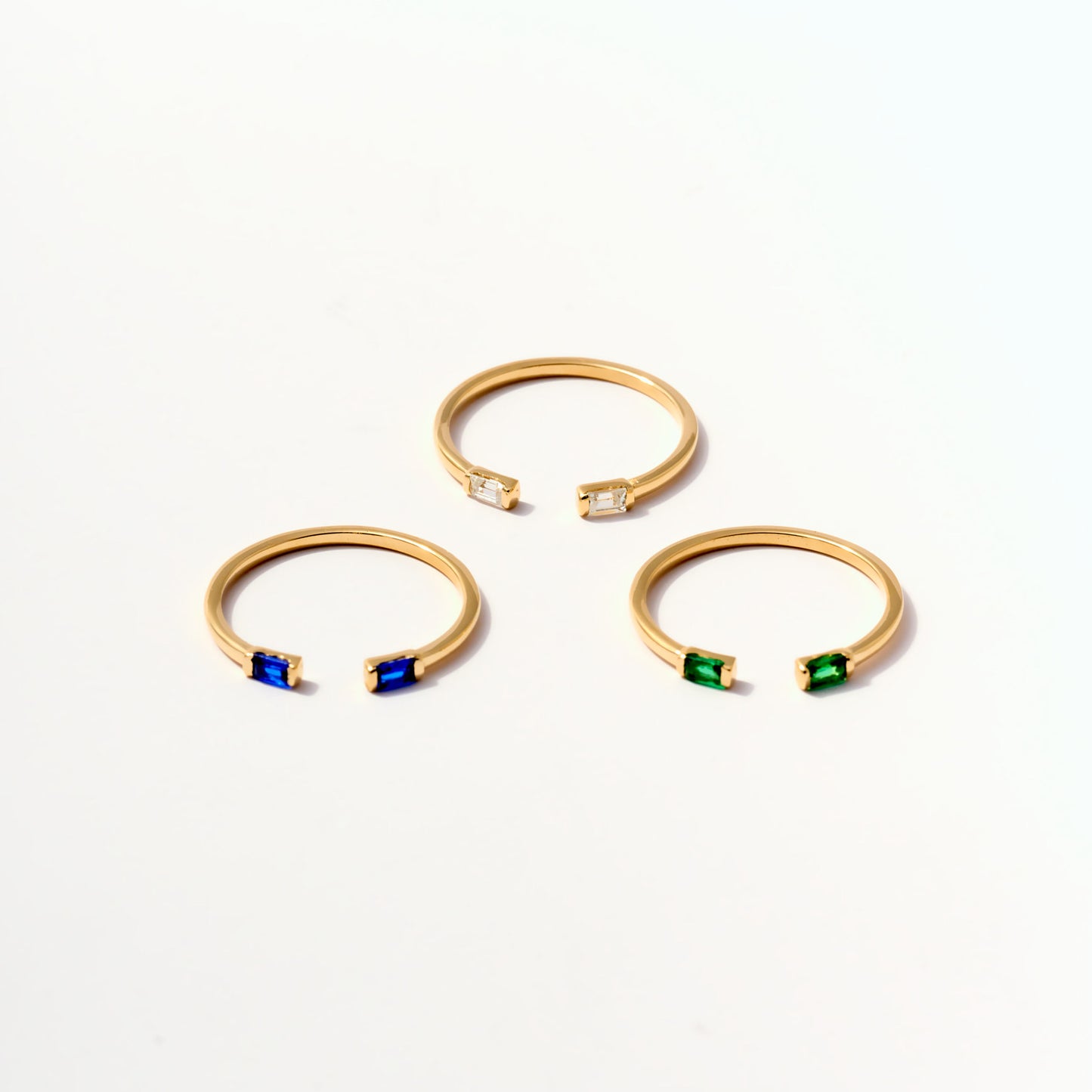 Birthstone Duo Baguette Open Ring in 14K Solid Gold