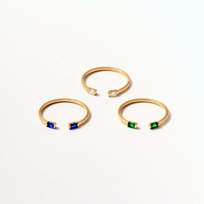 Birthstone Duo Baguette Open Ring in 14K Solid Gold