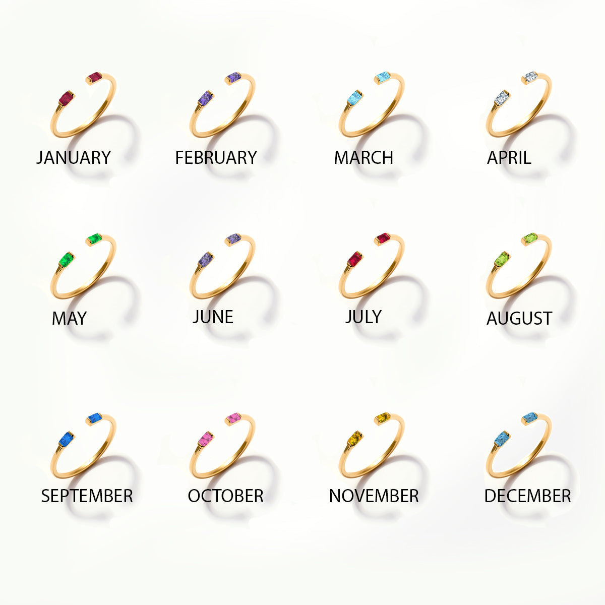 Birthstone Duo Baguette Open Ring